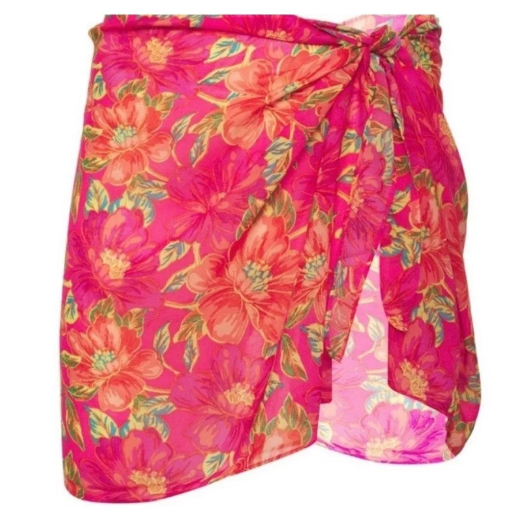 Beach Riot Melanie Sarong Miami Peony Pink‎ Orange Floral Swim Cover Up O/S NEW